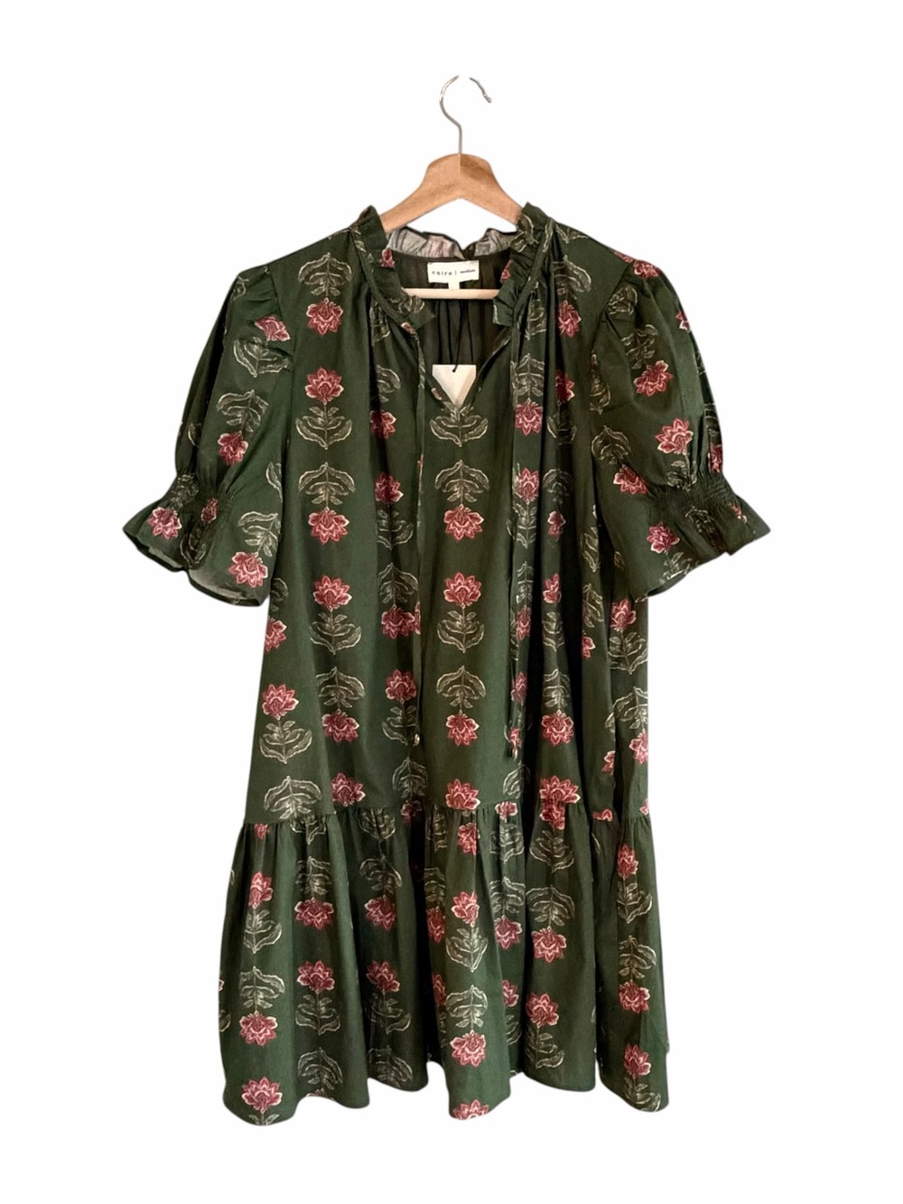 Entro Womens Cottage Tiered Floral Babydoll Dress Size M Western Puff Sleeves